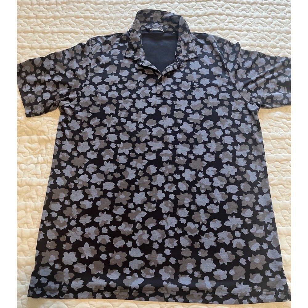 TRAVIS MATHEW GOLF POLO MEN’S XXL BLACK/BLUE/GRAY FLORAL CAMO S/S SHIRT